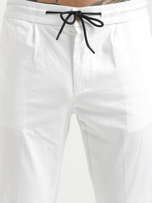 Cotton Drawstring Trousers with Pockets White