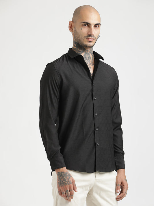 Textured Poly Shirt with Structured Finish Black