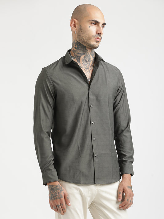 Textured Poly Shirt with Structured Finish Green