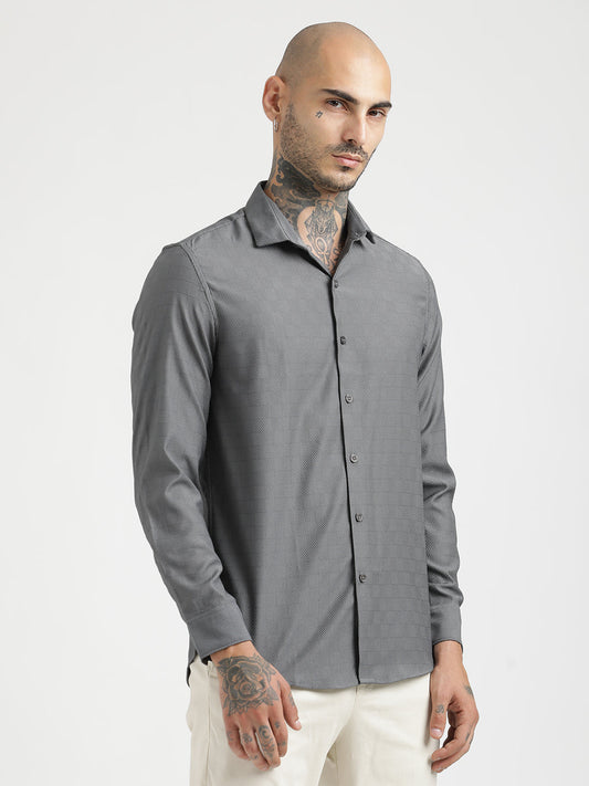 Textured Poly Shirt with Structured Finish Grey