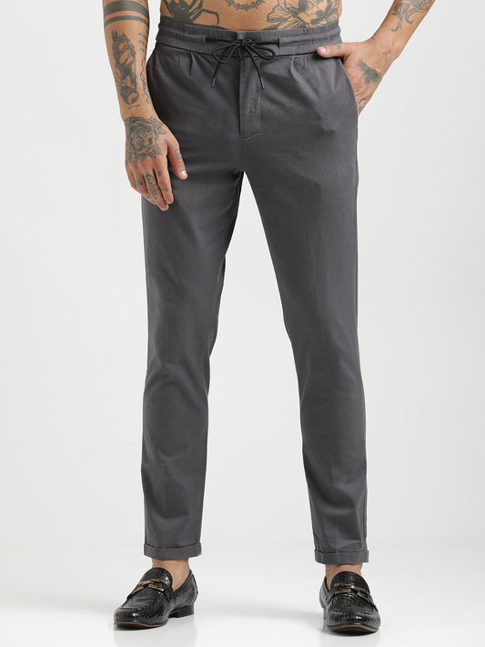 Cotton Drawstring Trousers with Pockets Grey