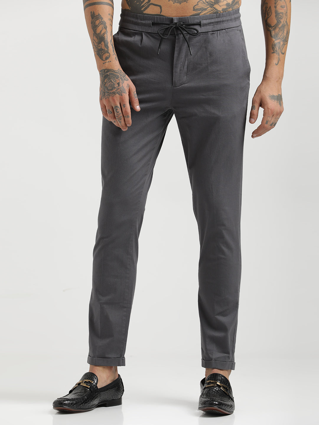 Cotton Drawstring Trousers with Pockets Grey