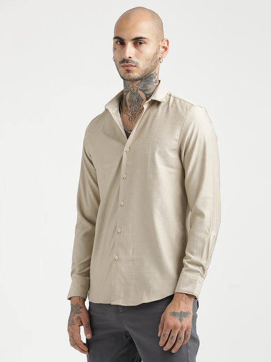 Textured Poly Shirt with Structured Finish Cream