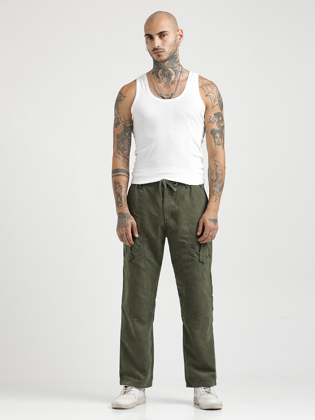 Velvet Cargo Trousers Green