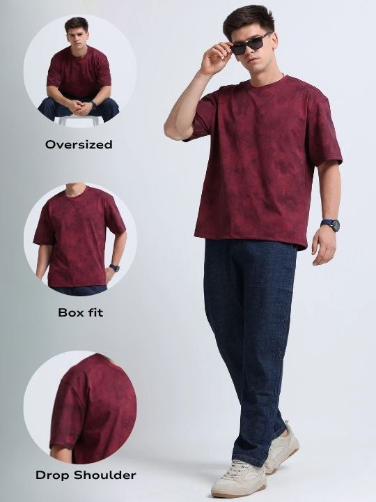 Boxy Fit Oversized Streetwear T-Shirt Maroon