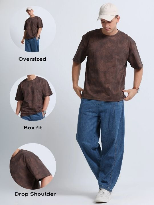 Boxy Fit Oversized Streetwear T-Shirt Brown