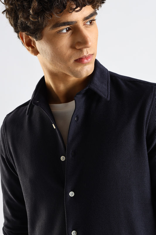 Textured Poly Knit Shirt Navy