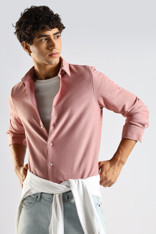 Textured Poly Knit Shirt Pink