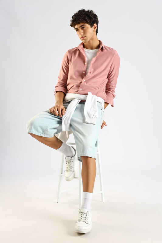 Textured Poly Knit Shirt Pink