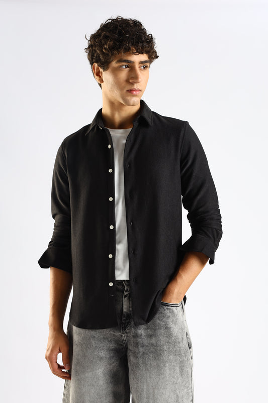 Textured Poly Knit Shirt Black