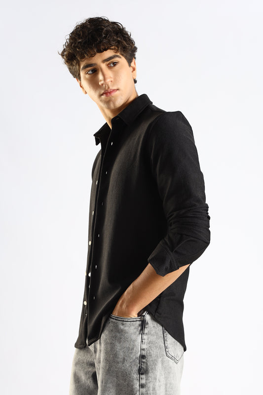 Textured Poly Knit Shirt Black