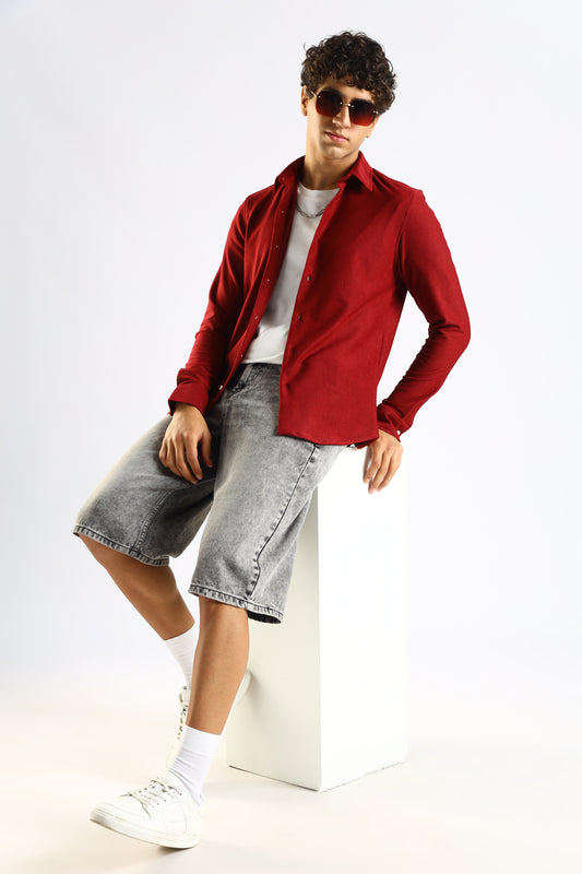 Textured Poly Knit Shirt Maroon