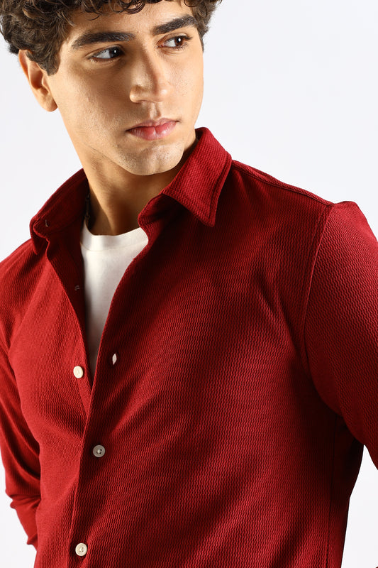 Textured Poly Knit Shirt Maroon