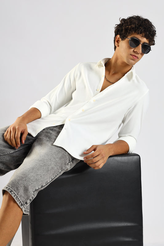 Textured Poly Knit Shirt White