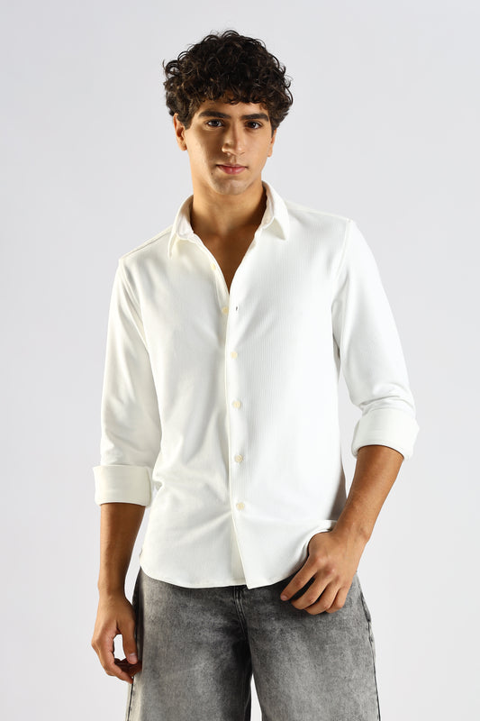 Textured Poly Knit Shirt White