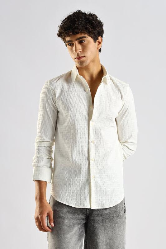 Self-Designed Poly Blend Slim Fit Shirt White