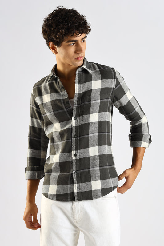 Cotton Blend Checked Shirt Green