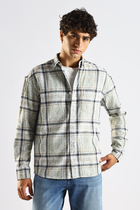 Cotton Slim Fit Checked Shirt Brown