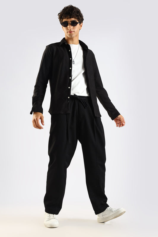 Cotton Blend Drawcord Trousers Black