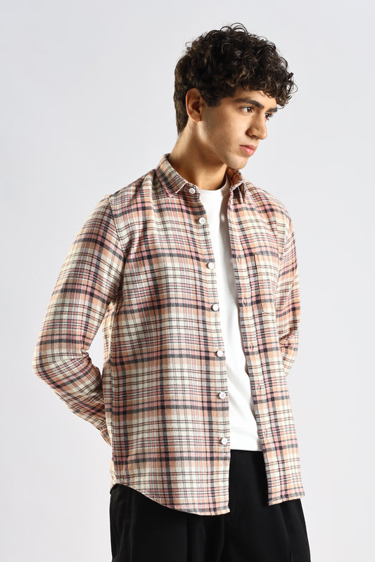 Cotton Blend Checked Shirt Lt Pink