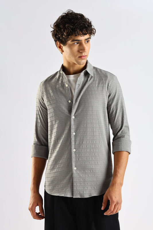 Self-Designed Poly Blend Slim Fit Shirt Grey