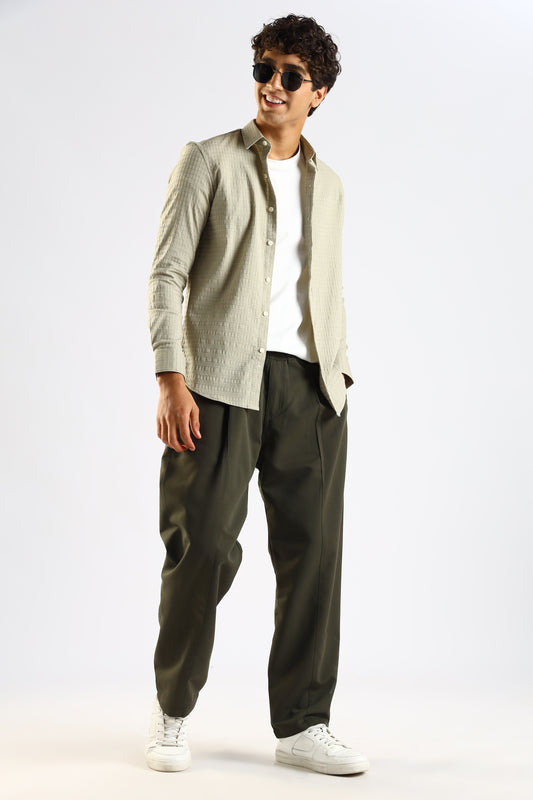 Cotton Blend Drawcord Trousers Green