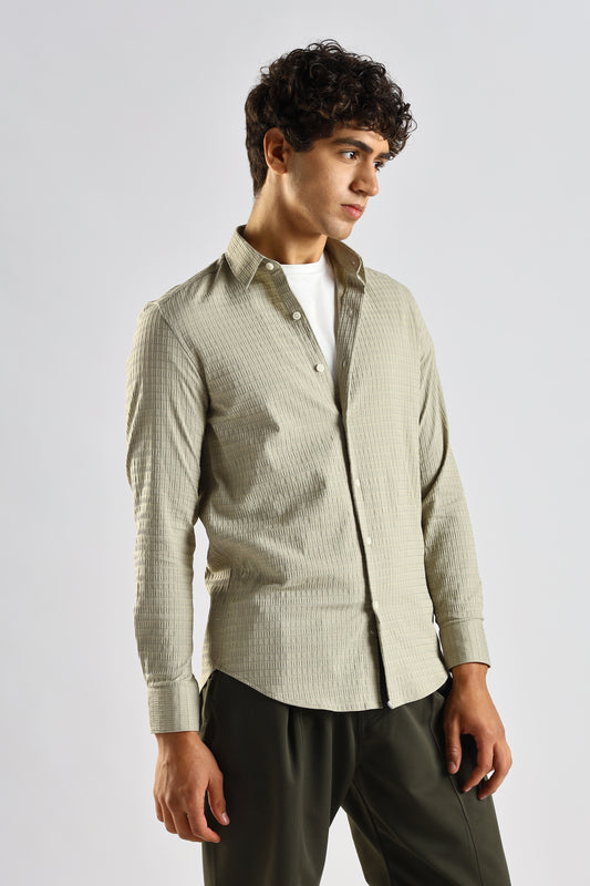 Self-Designed Poly Blend Slim Fit Shirt Green