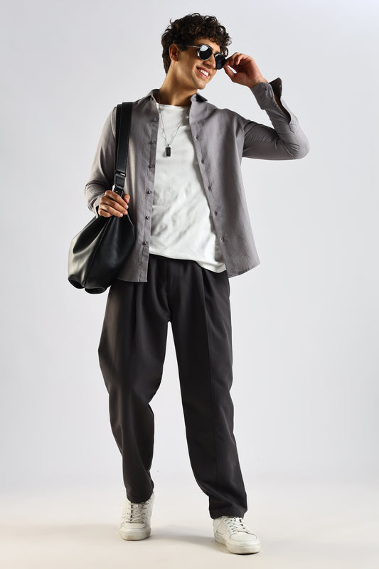 Cotton Blend Drawcord Trousers Grey