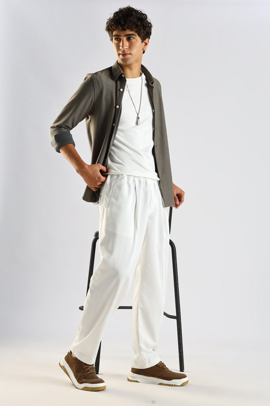 Cotton Blend Drawcord Trousers White