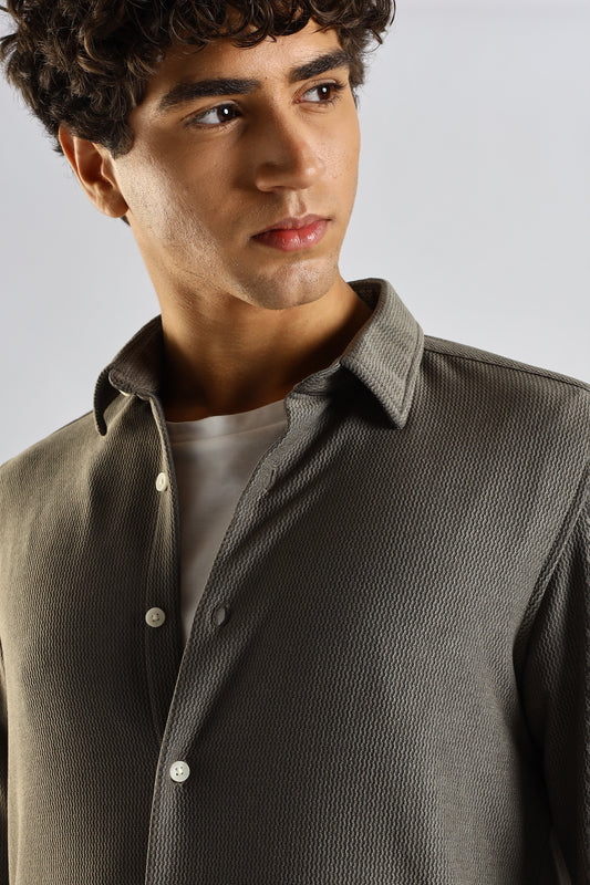 Textured Poly Knit Shirt Olive