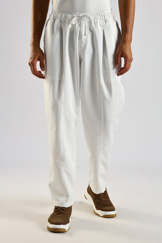 Cotton Blend Drawcord Trousers White