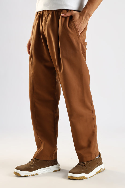 Cotton Blend Drawcord Trousers Brown