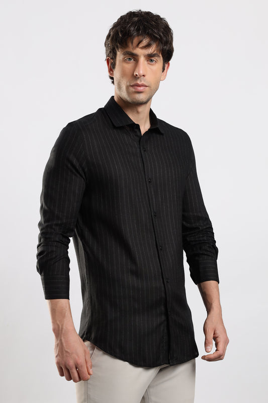Slim Fit Striped Glitter Shirt Black