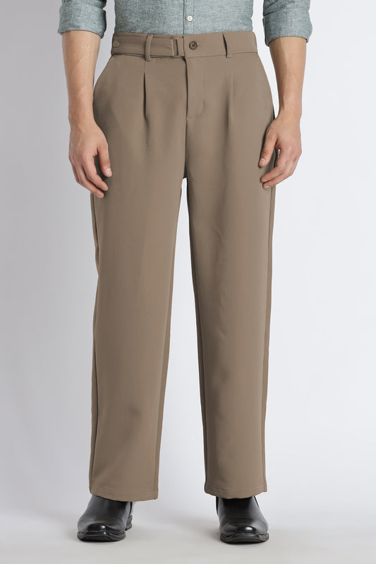 Loose Fit Trousers with Adjustable Waist Beige
