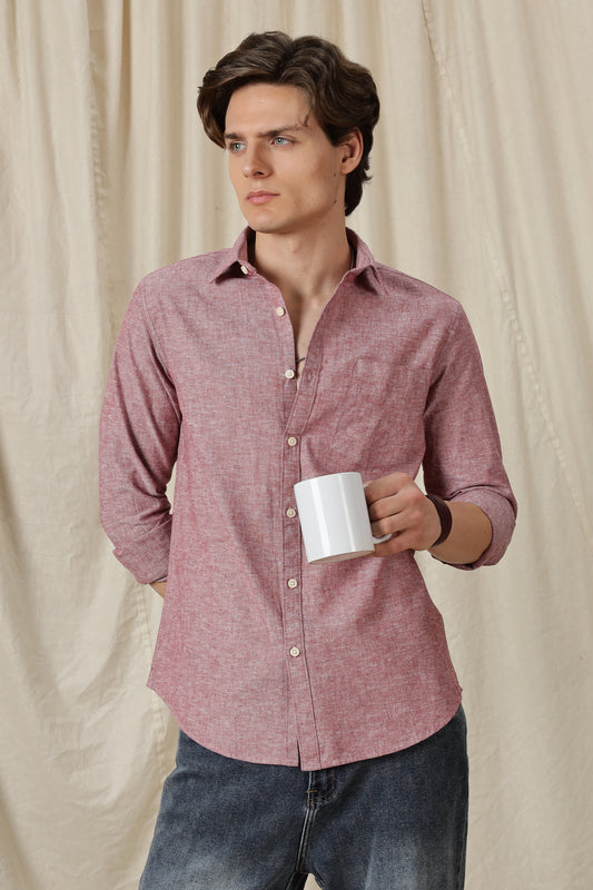 Linen Solid Casual Shirt Red
