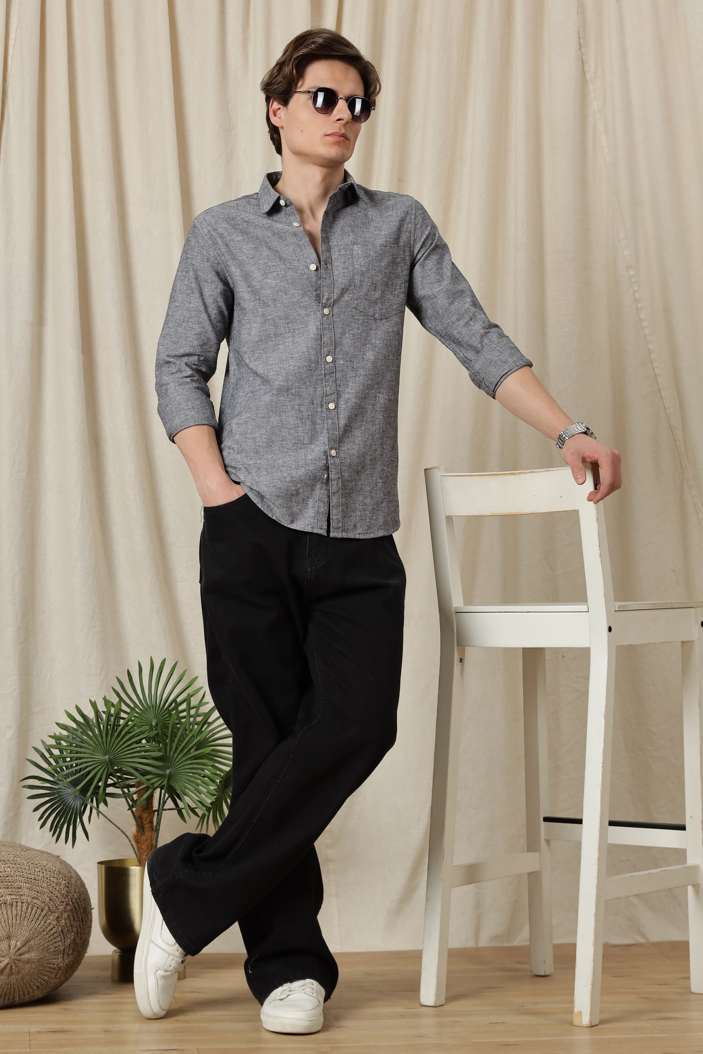 Linen Solid Casual Shirt Black
