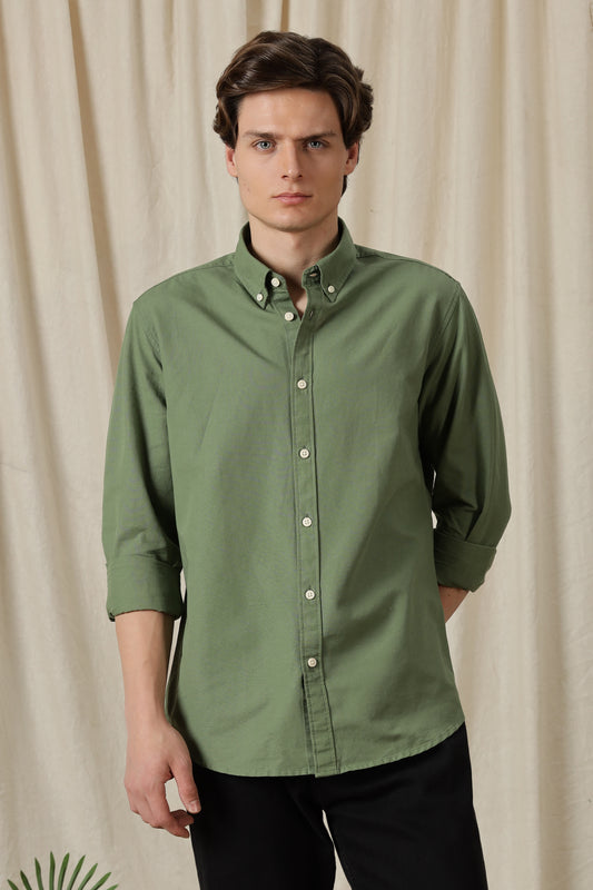 Classic Button-Down Solid Casual Shirt Green