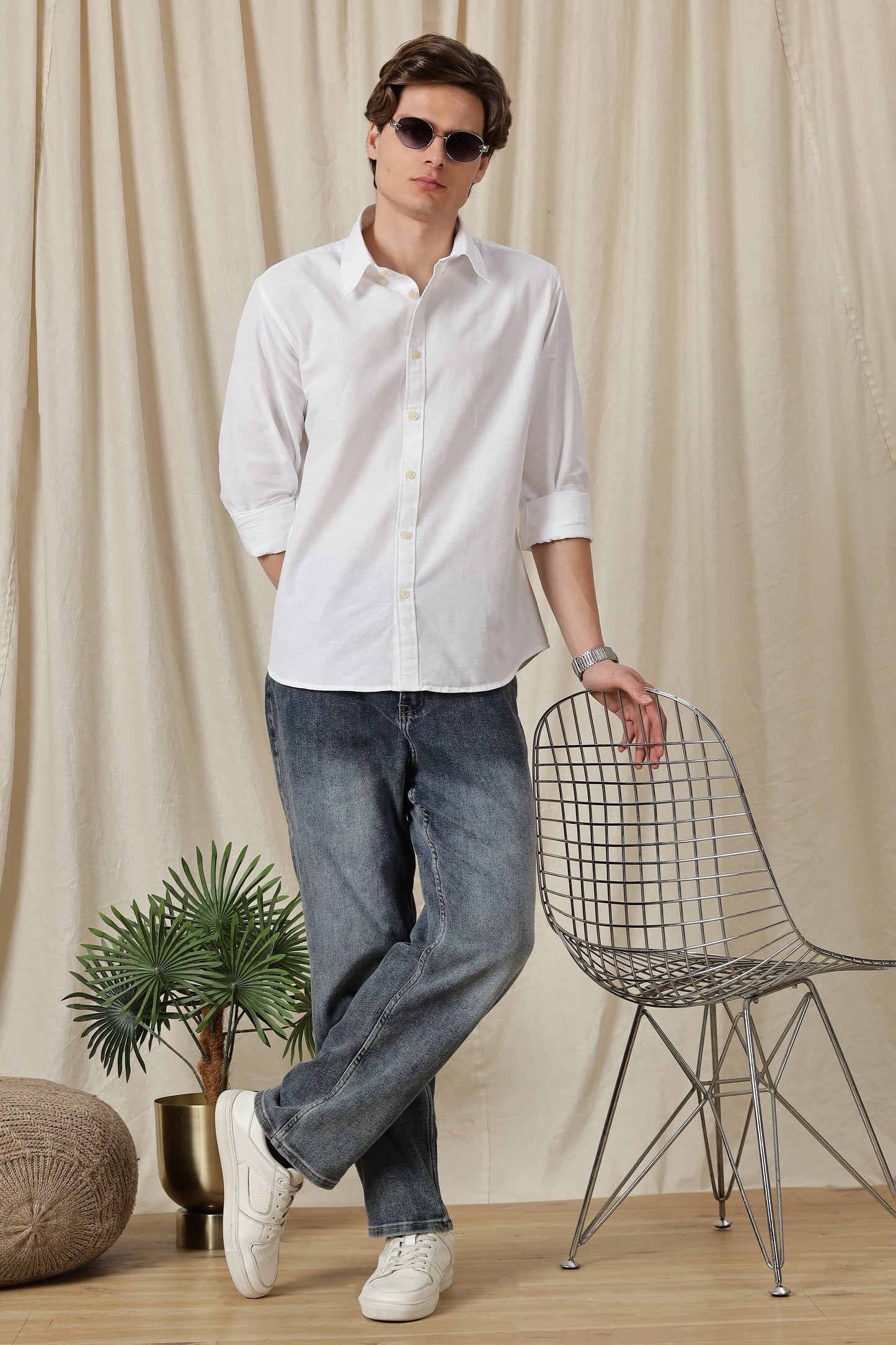 Classic Button-Down Solid Casual Shirt White