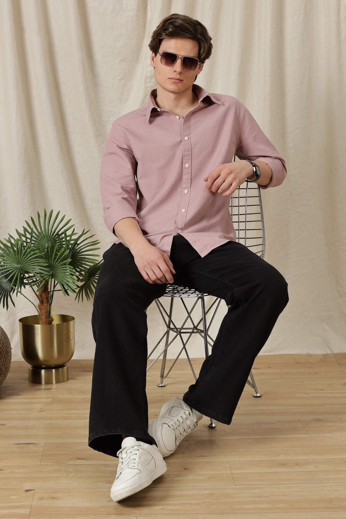 Classic Button-Down Solid Casual Shirt Pink