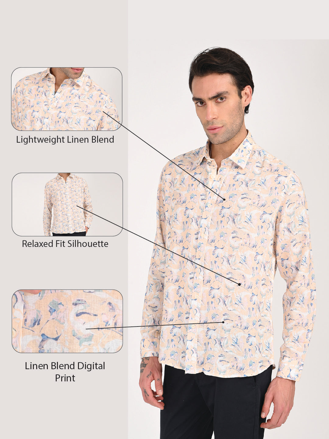 Digital Print Linen Blend Shirt Peach