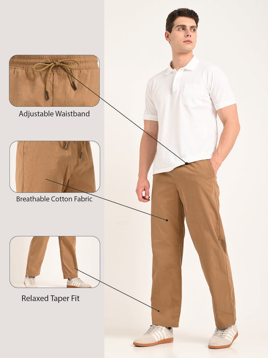 Cotton Style Trousers with Drawcord Khaki