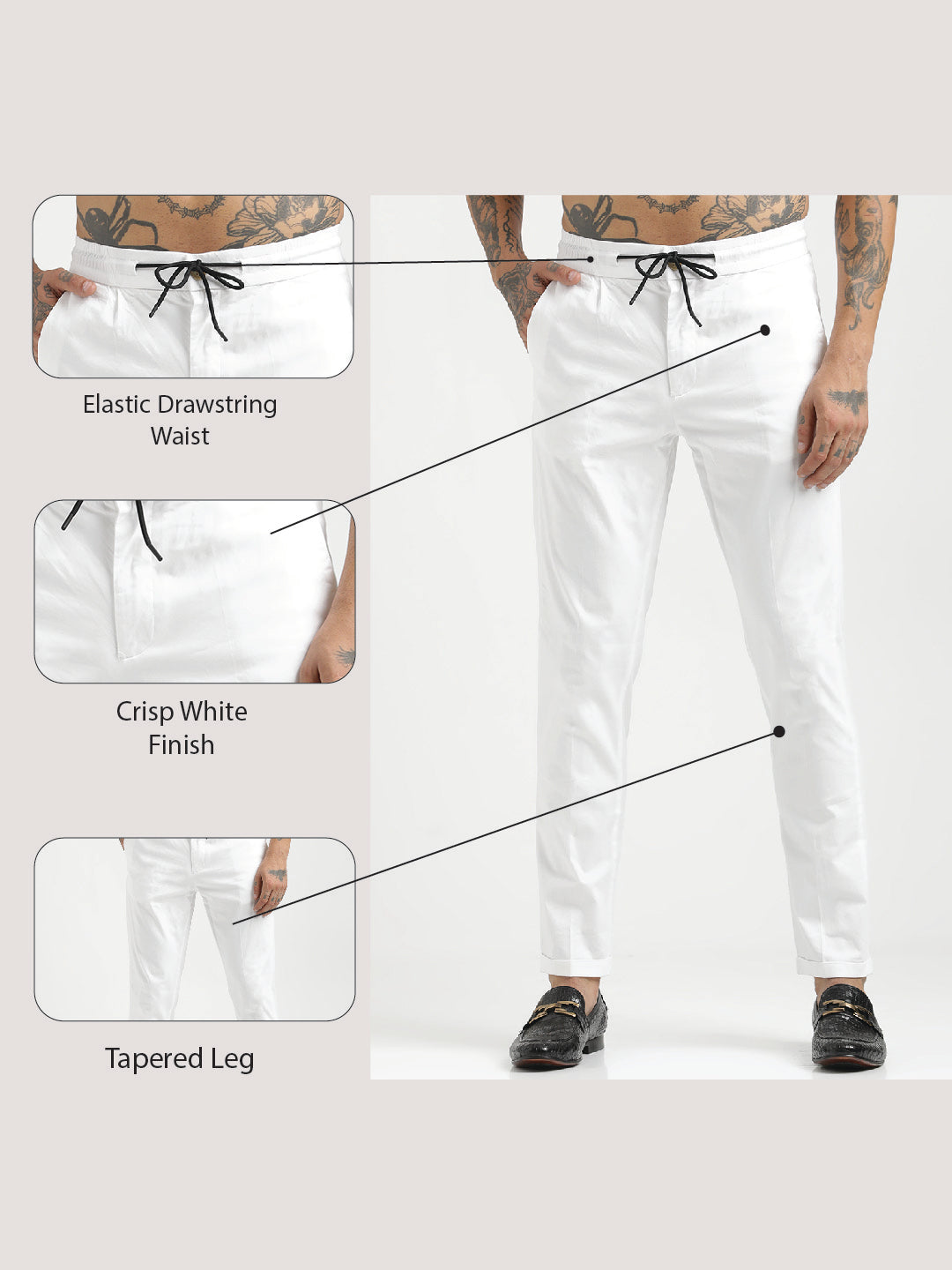 Cotton Drawstring Trousers with Pockets White