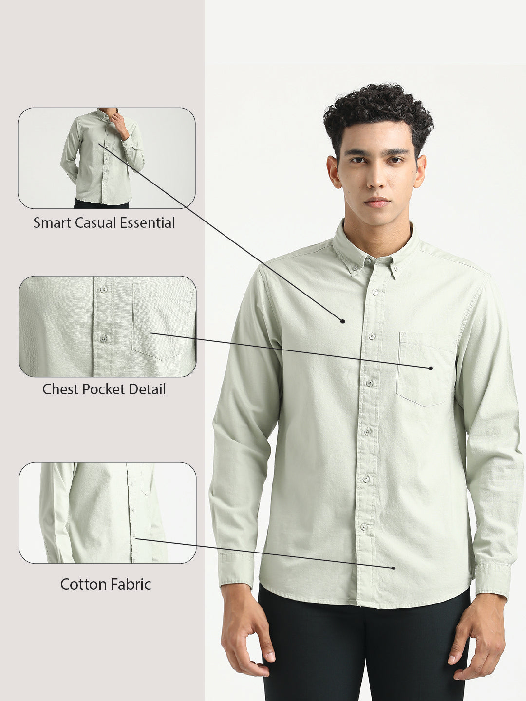 Oxford Cotton Shirt with Button-Down Collar Lt green