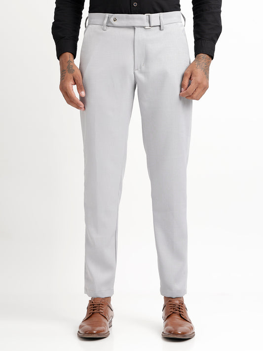 Textured White Slim Fit Trousers Lt grey