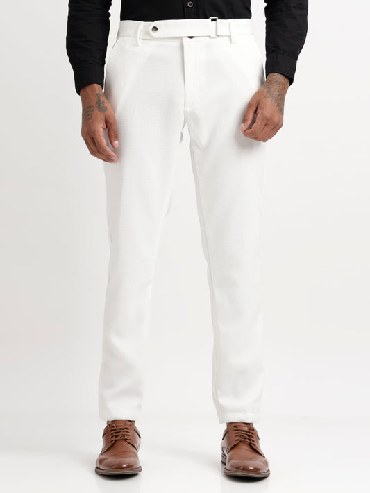 Textured White Slim Fit Trousers White
