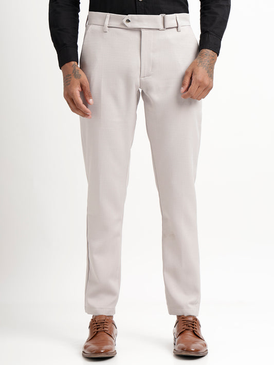 Textured White Slim Fit Trousers Lt grey