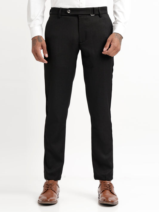 Textured White Slim Fit Trousers Black