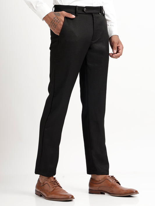 Textured White Slim Fit Trousers Black