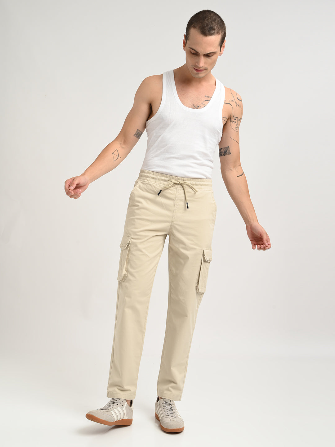 Cotton Cargo Trousers Cream