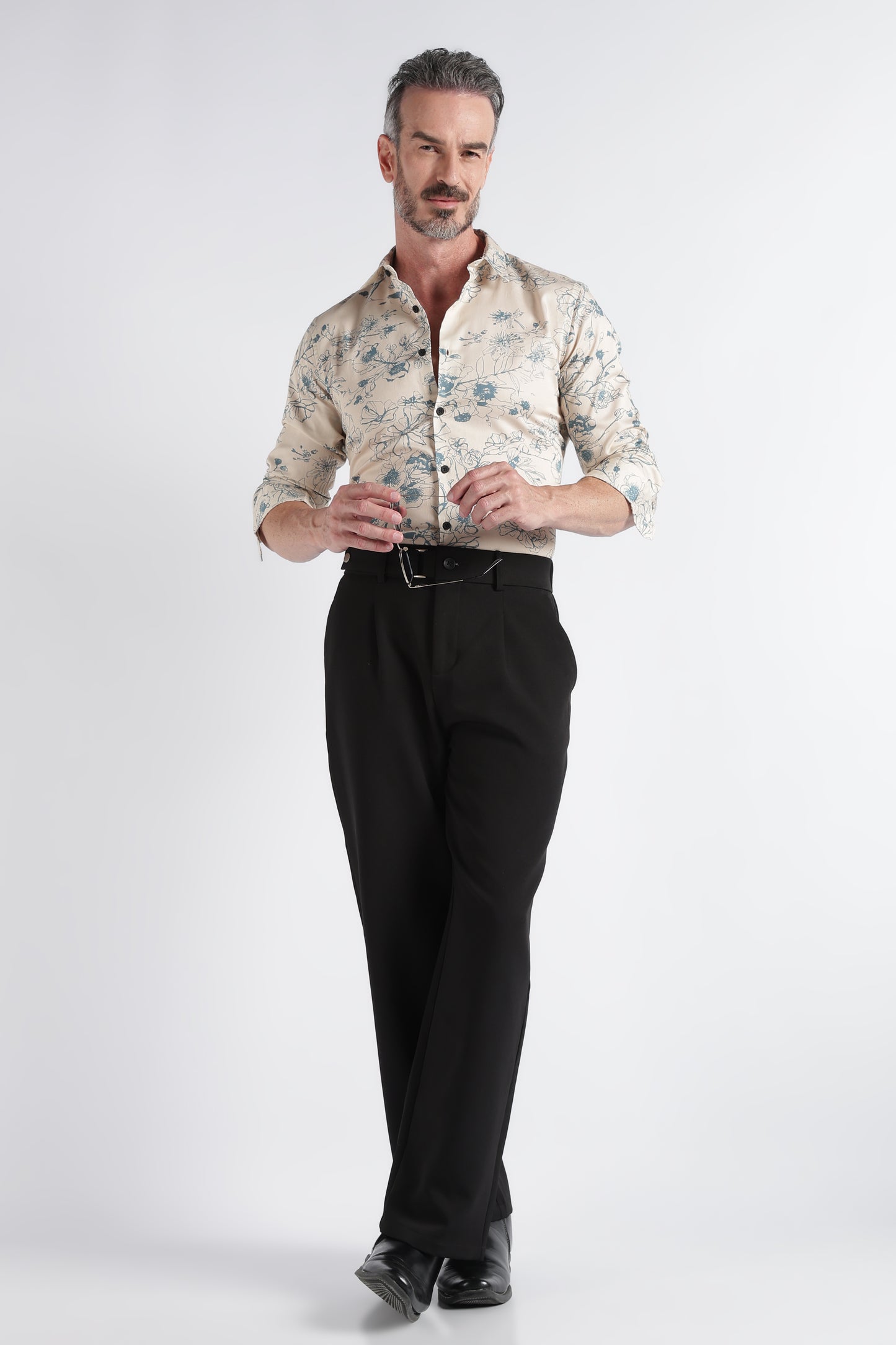 Beige Floral Print Shirt - Slim Fit Party Wear